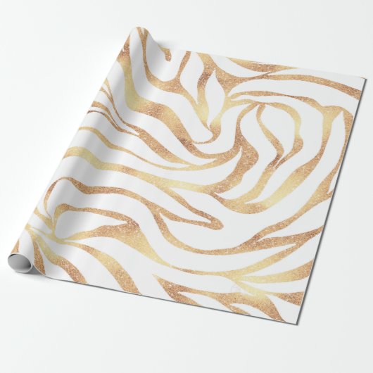 Elegant Gold Glitter Zebra White Animal Print Cadeaupapier (Uitgerold)