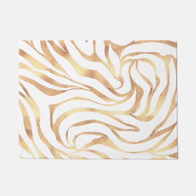 Elegant Gold Glitter Zebra White Animal Print Deurmat (Voorkant)