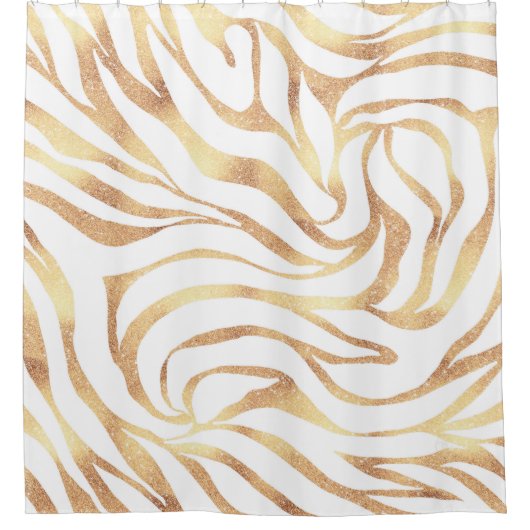 Elegant Gold Glitter Zebra White Animal Print Douchegordijn (Voorkant)
