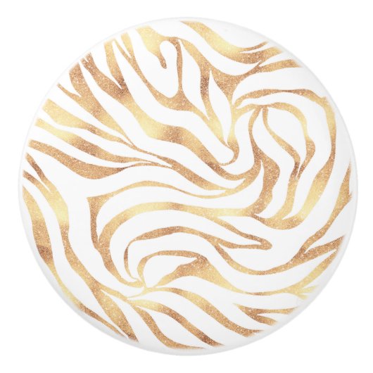 Elegant Gold Glitter Zebra White Animal Print Keramische Knop (Voorkant)