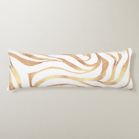 Elegant Gold Glitter Zebra White Animal Print Lichaamskussen (Voorkant)