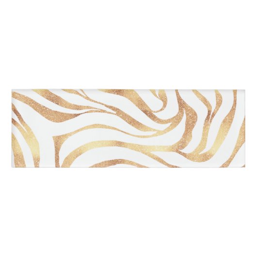 Elegant Gold Glitter Zebra White Animal Print Naambadge (Voorkant)