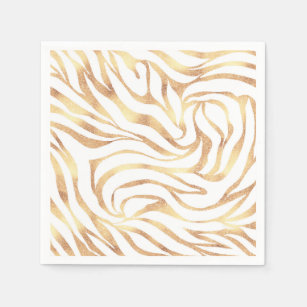 Elegant Gold Glitter Zebra White Animal Print Servet