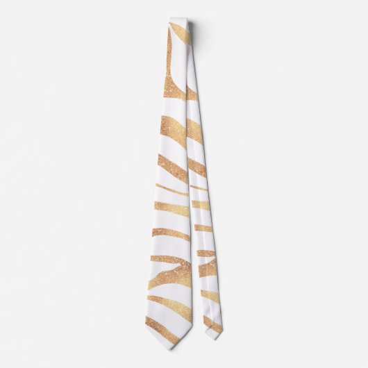 Elegant Gold Glitter Zebra White Animal Print Stropdas (Voorkant)