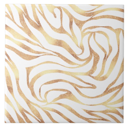 Elegant Gold Glitter Zebra White Animal Print Tegeltje (Voorkant)