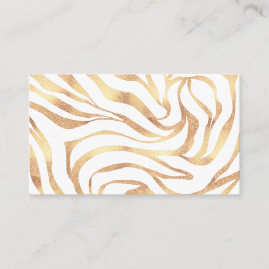 Elegant Gold Glitter Zebra White Animal Print Visitekaartje (Voorkant)
