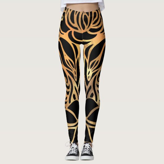 Elegant Gold Glitter-Zebra zwarte proefdruk Leggings (Voorkant)