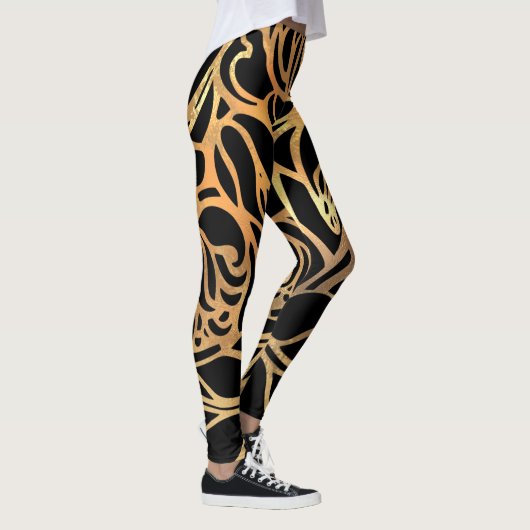 Elegant Gold Glitter-Zebra zwarte proefdruk Leggings (Rechts)