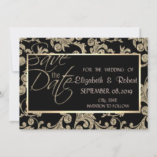 Elegant Gold Glitter zwenkt de datum op Save The Date (Voorkant)