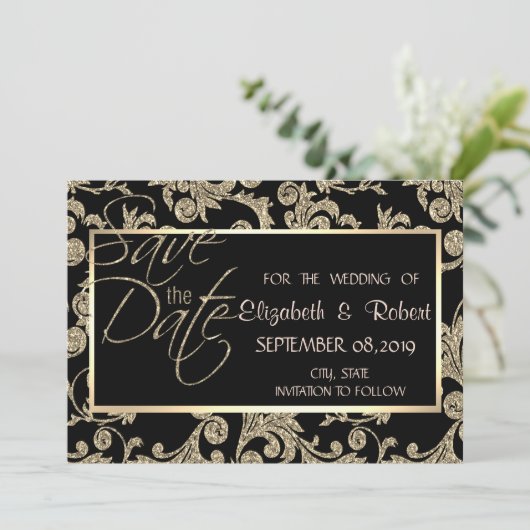 Elegant Gold Glitter zwenkt de datum op Save The Date (Staand voorkant)
