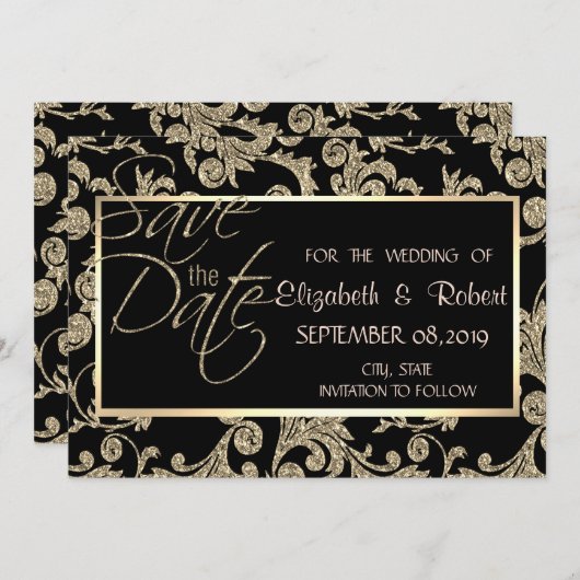 Elegant Gold Glitter zwenkt de datum op Save The Date (Voorkant / Achterkant)