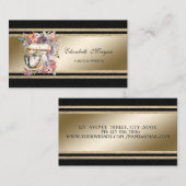 Elegant Gold Glittery Stripes Black Floral Mixer Visitekaartje (Voorkant / Achterkant)