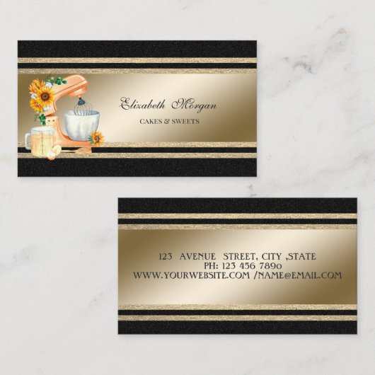 Elegant Gold Glittery Stripes Floral Mixer Visitekaartje (Voorkant / Achterkant)
