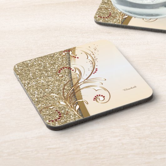 Elegant Gold Glittery Swirls Bier Onderzetter (Linkerzijde)