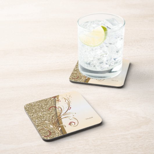 Elegant Gold Glittery Swirls Bier Onderzetter (Rechterzijde)