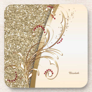 Elegant Gold Glittery Swirls Bier Onderzetter