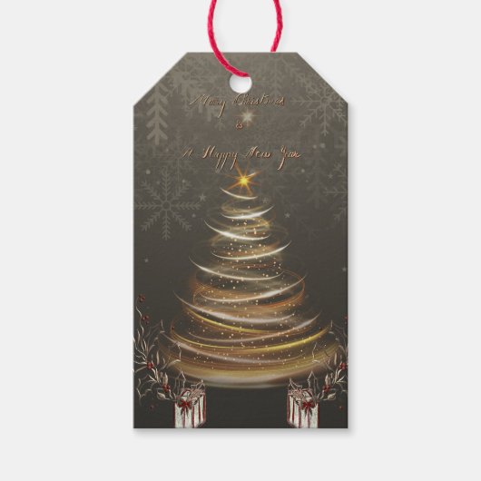 Elegant Gold glow Christmas Tree Cadeaulabel (Voorkant)