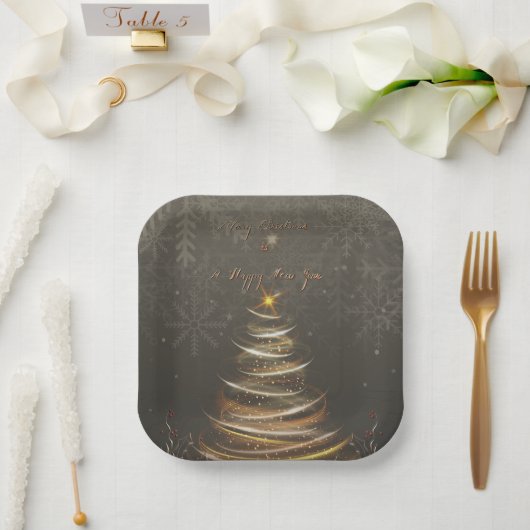  Elegant Gold  glow Christmas Tree Papieren Bordje (Huwelijk)