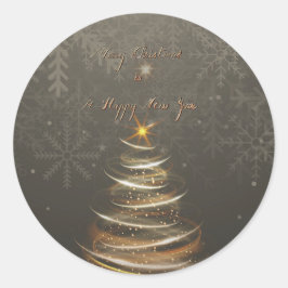  Elegant Gold  glow Christmas Tree Ronde Sticker