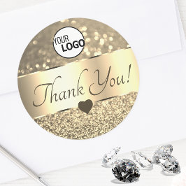 Elegant Gold Golden Glitter Stars Dank je Logo Ronde Sticker