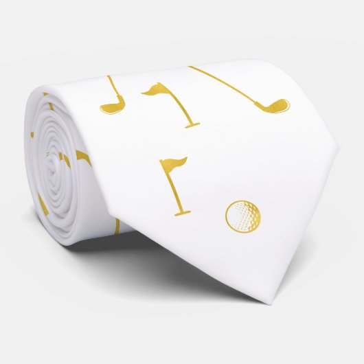 Elegant Gold Golf Pattern Golfer White Stropdas (Opgerold)