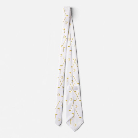 Elegant Gold Golf Pattern Golfer White Stropdas (Achterkant)