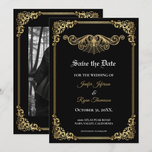 Elegant gold Gothic wedding save the date Aankondiging (Voorkant / Achterkant)