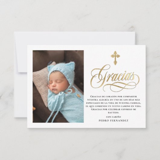 Elegant Gold Gracias Spaans baptisme Bedankkaart (Voorkant)