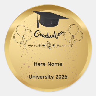Elegant Gold Graduation Class of 2026 Custom Name Ronde Sticker