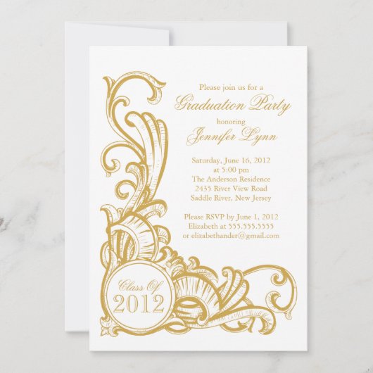 Elegant  Gold Graduation Party Invitation Kaart (Voorkant)