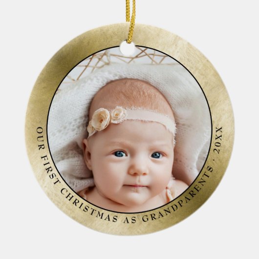 Elegant Gold Grandouders First Kerstfoto Keramisch Ornament (Voorkant)
