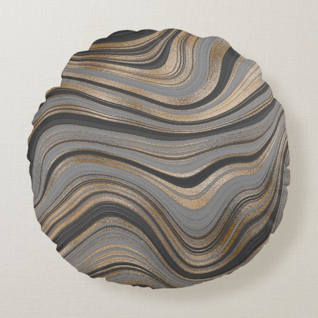 Elegant gold gray abstract rond kussen (Voorkant)