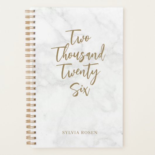 Elegant Gold Gray White Marble Personalized Planner (Voorkant)