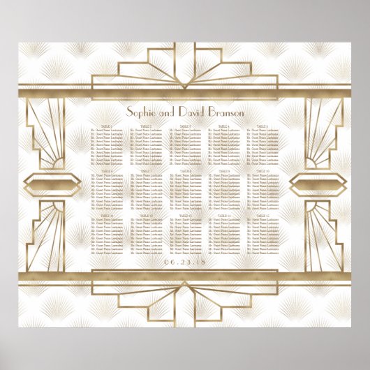 Elegant Gold Great Gatsby Wedding Seding Chart Poster (Voorkant)
