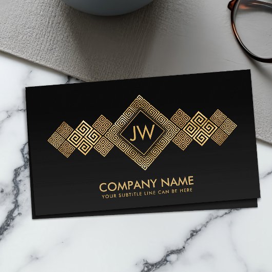 Elegant Gold Greek Meander Key Monogram Visitekaartje