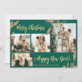 Elegant Gold Green 4-fotocollage kerstkaart (Voorkant)