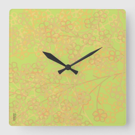 Elegant Gold Green Abstract Floral Pattern Vierkante Klok (Voorkant)