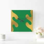 Elegant Gold Green Abstract Leaf Vierkante Klok (Huis)