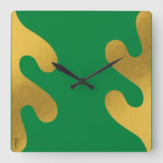 Elegant Gold Green Abstract Leaf Vierkante Klok (Voorkant)