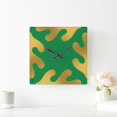 Elegant Gold Green Abstract Leaf Vierkante Klok (Huis)
