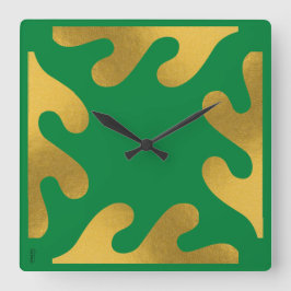 Elegant Gold Green Abstract lederen patroon Vierkante Klok
