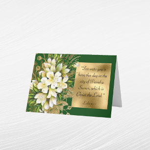 Elegant Gold Green Bible Floral Foto met Kerstmis Feestdagen Kaart