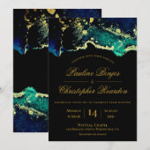 Elegant Gold Green Black Wedding Invitation Kaart (Voorkant / Achterkant)