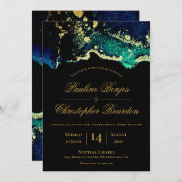 Elegant Gold Green Black Wedding Invitation Kaart