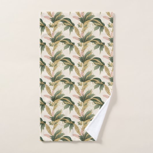 Elegant Gold & Green Botanical Leaf Pattern Bad Handdoek (Handdoek)