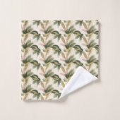 Elegant Gold & Green Botanical Leaf Pattern Bad Handdoek (Wasdoekje)
