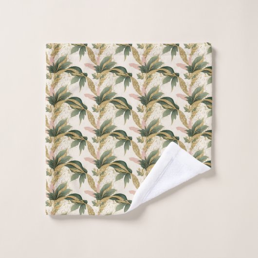 Elegant Gold & Green Botanical Leaf Pattern Bad Handdoek (Wasdoekje)