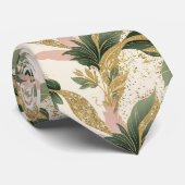 Elegant Gold & Green Botanical Leaf Pattern Stropdas (Opgerold)