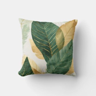 Elegant Gold & Green Botanical Leaves Throw Pillow Kussen