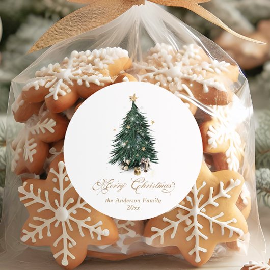 Elegant Gold Green Christmas tree Ronde Sticker